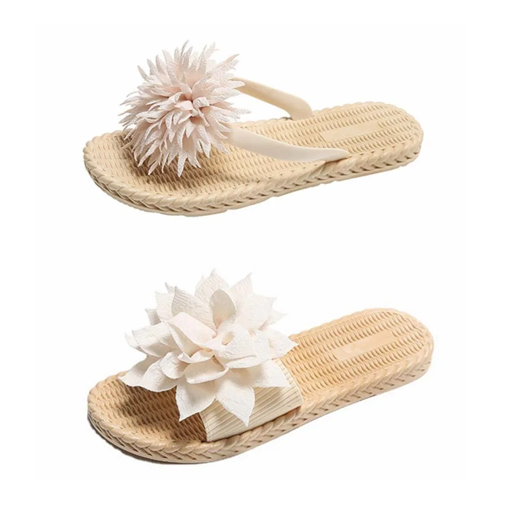 Chanclas informales de tela con flores para mujer, sandalias para vacaciones en la playa, zapatos gruesos, zapatillas de playa para vacaciones, regalo para pareja