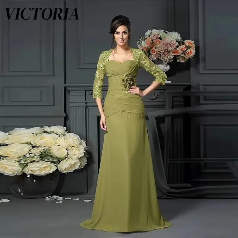 VICTORIA Chiffon Floor Length  Women's Wedding Party Attire Open Back Lace Chiffon  Mother Of The Bride Dresses Customized