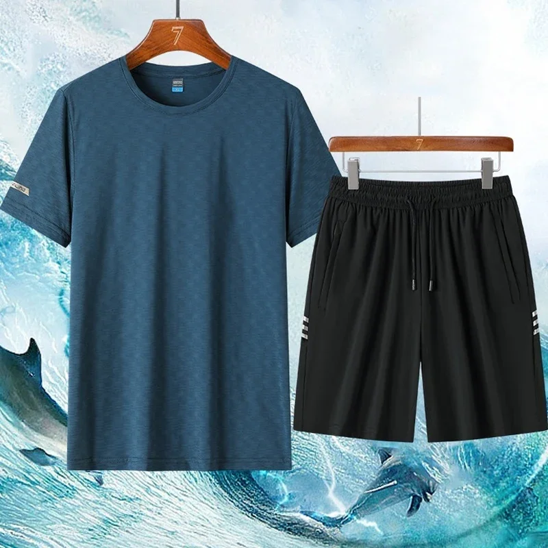 Nieuw Hoogwaardig, In Ijs Geademend, Heren T-Shirt Met Korte Mouwen En 5-Punts Shorts Met Een Comfortabele, Coole Buitensportset