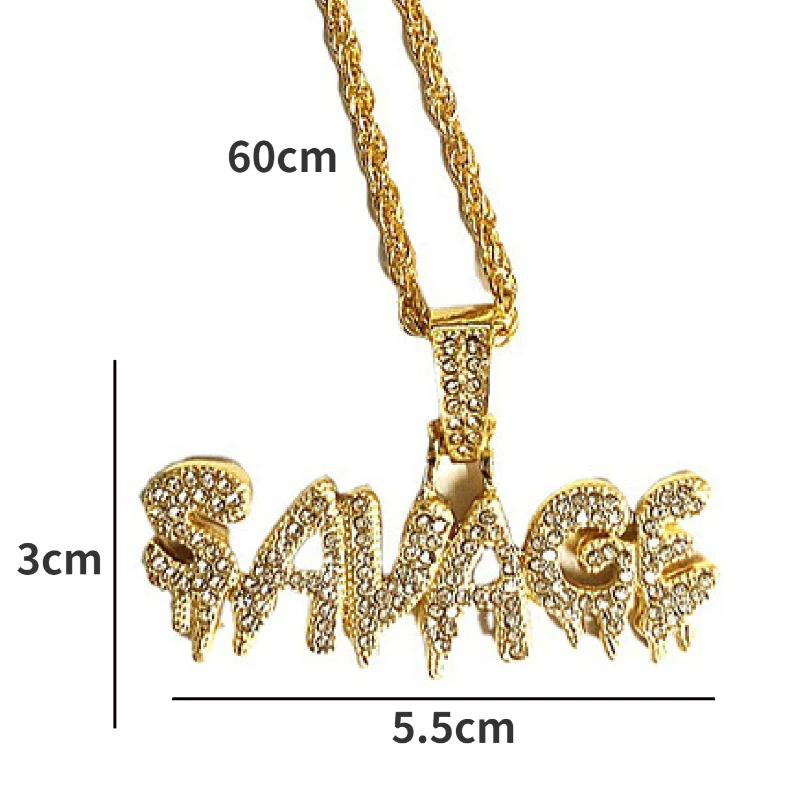 2pcs hip-hop SAVAGE necklace micro-zircon popular men's and women's personality alloy pendant