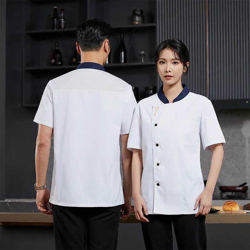 Men's Chef Jacket Restaurant Kitchen Cook Workwear Waiter Uniform Barber White T-Shirt Catering Cooking Costume Bakery Overalls