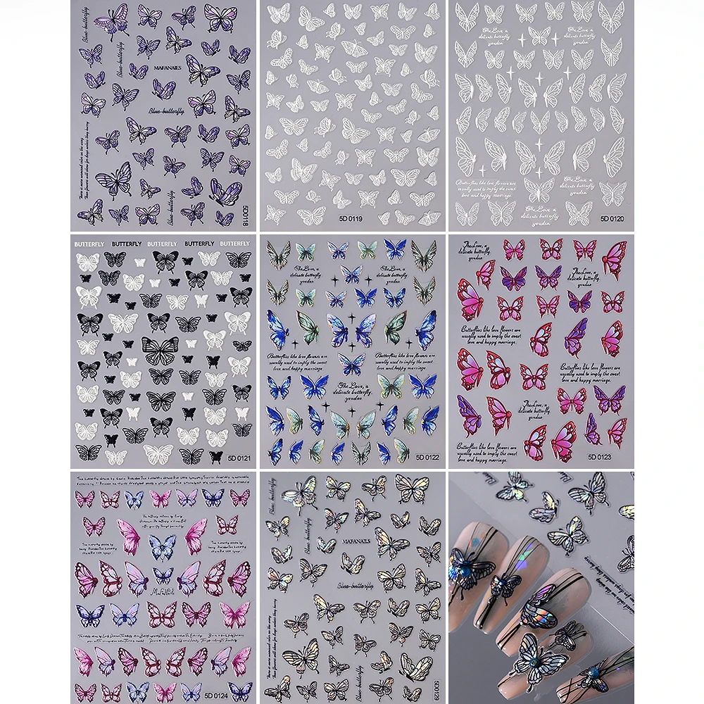 1Pcs Elegant Butterfly Nail Art Stickers 5D Embossed Self Adhesive Decals For Nails Decoration DIY Acrylic Nail Supplies Parts *