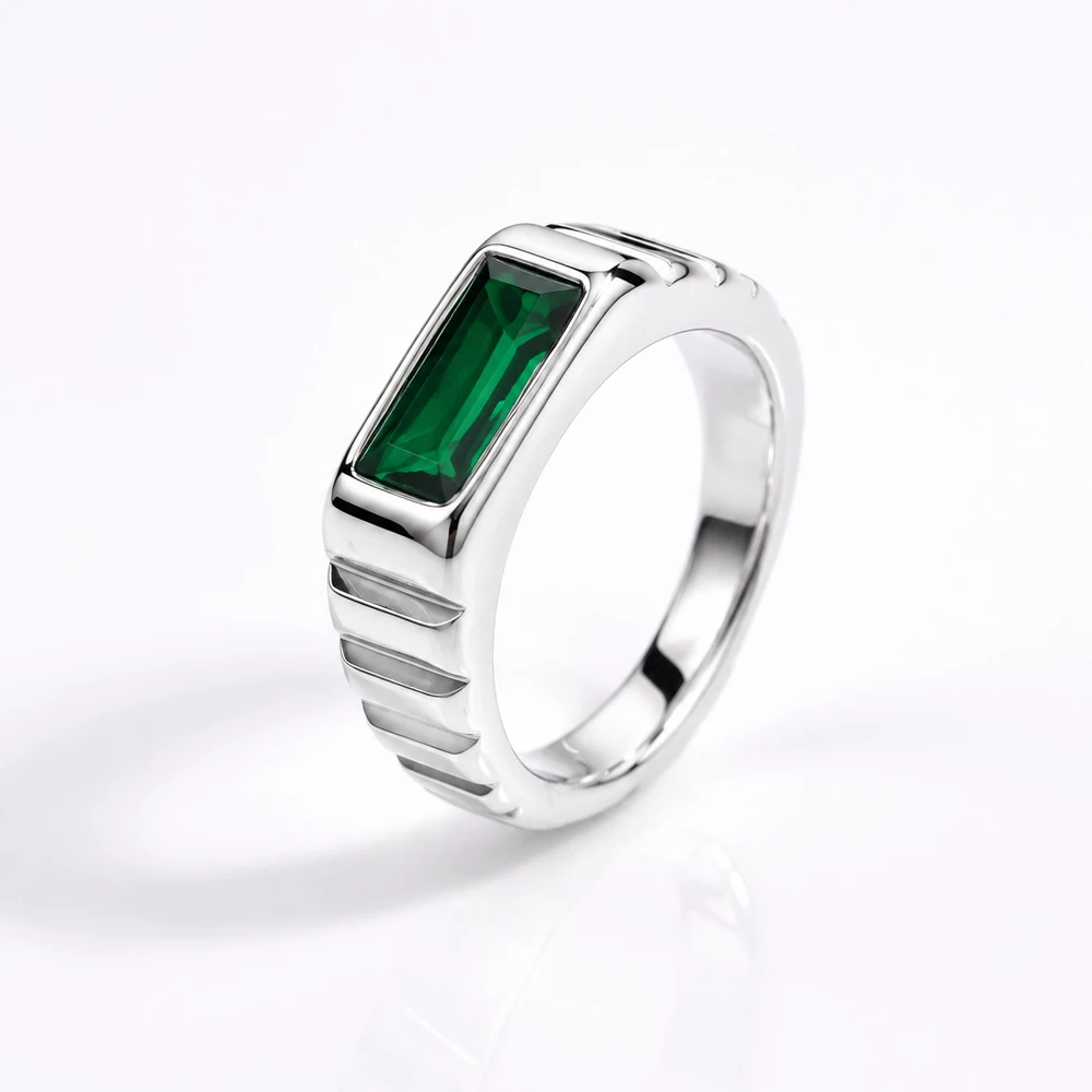 Vintage Luxus Smaragdgrüner Edelsteinring für Herren, Edelstahl, breites Band, rechteckiger Ring, Retro-Streifendesign, Statement-Schmuck – Detail 20