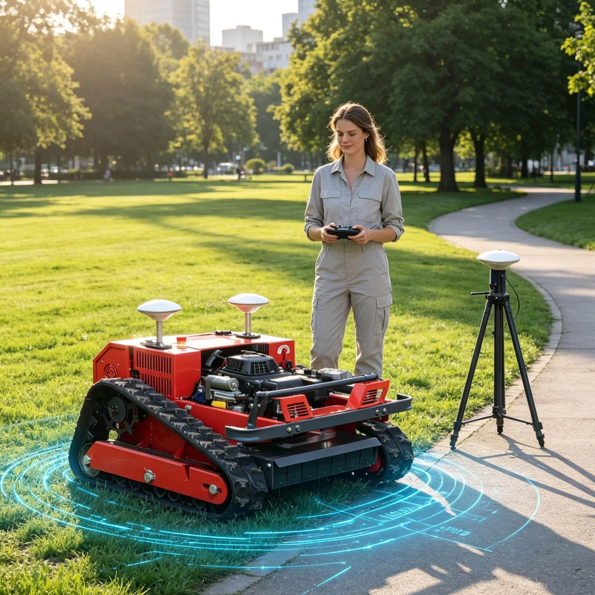 Customized Scenic Resort Green Space Red 550‑GPS Self‑Propelled Lawn Mower, Remote‑Controlled GPS Custom Route Planning For Unat