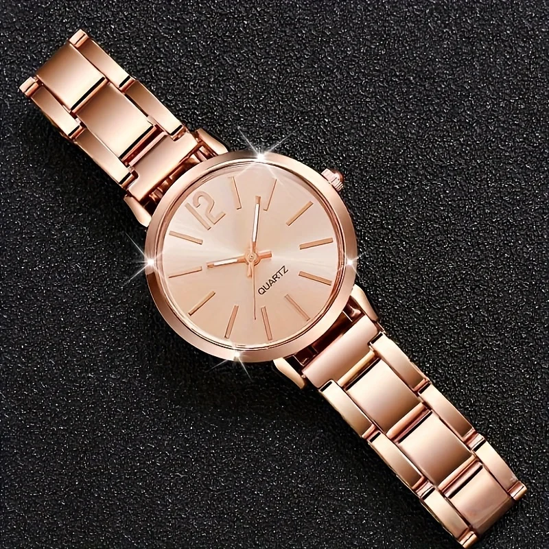 2pcs/set Women's Luxury Rose Golden Quartz Watch Business Fashion Analog Wrist Watch & Star Bangle, Gift For Mom Her