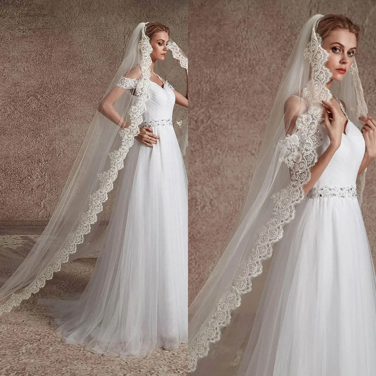 

Wedding Veil Applique One Layer Long Cathedral Length Veils Applique Edge Velo De Cabeza Custom Made Bridal Accessories