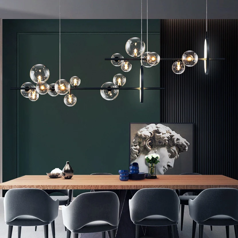 SANDYHA Industrial Style Glass Ball Chandelier LED Bubble Dining Room Pendant Lights Over Kitchen Island Bar Table Hanging Lamp