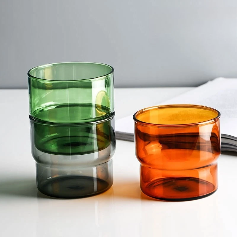 Colorful Borosilicate Glass Cup Stackable Juice Drinkware Office Coffee Mug