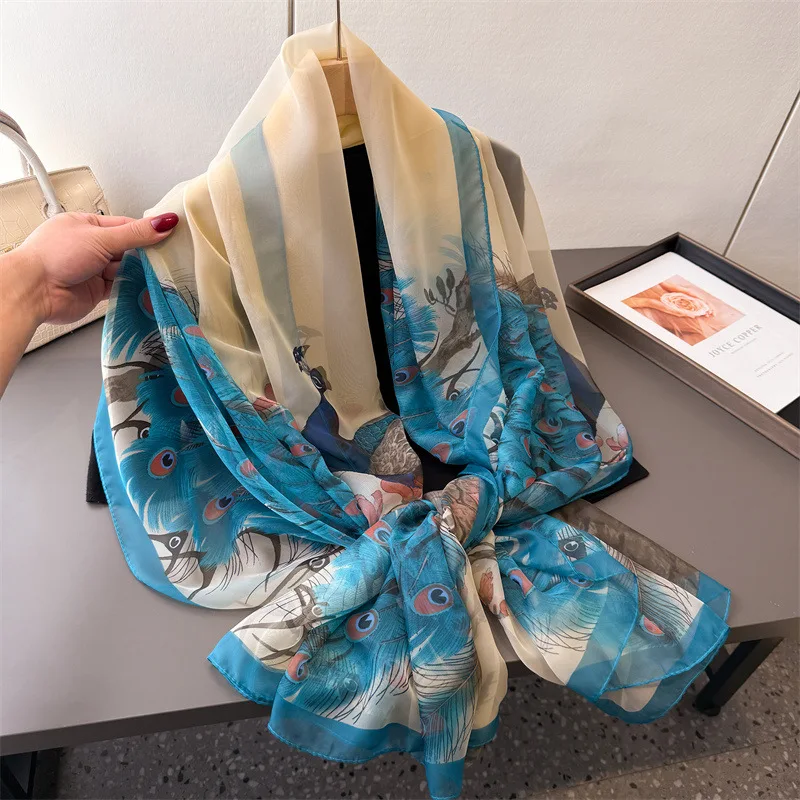 

Women 185x120cm Fashion Beautiful Soft Silk Scarves Lady Shawl Hijab Wrap Foulard Bandanna Muffler Gauze Silk Scarf Echarpe 2025