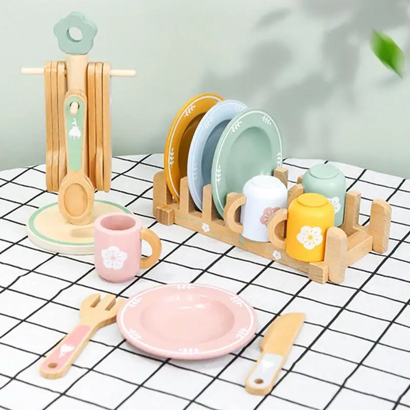 Ensemble de cuisine en bois réaliste pour enfants, kit de jeu pour enfants, jouets pour garçons et filles