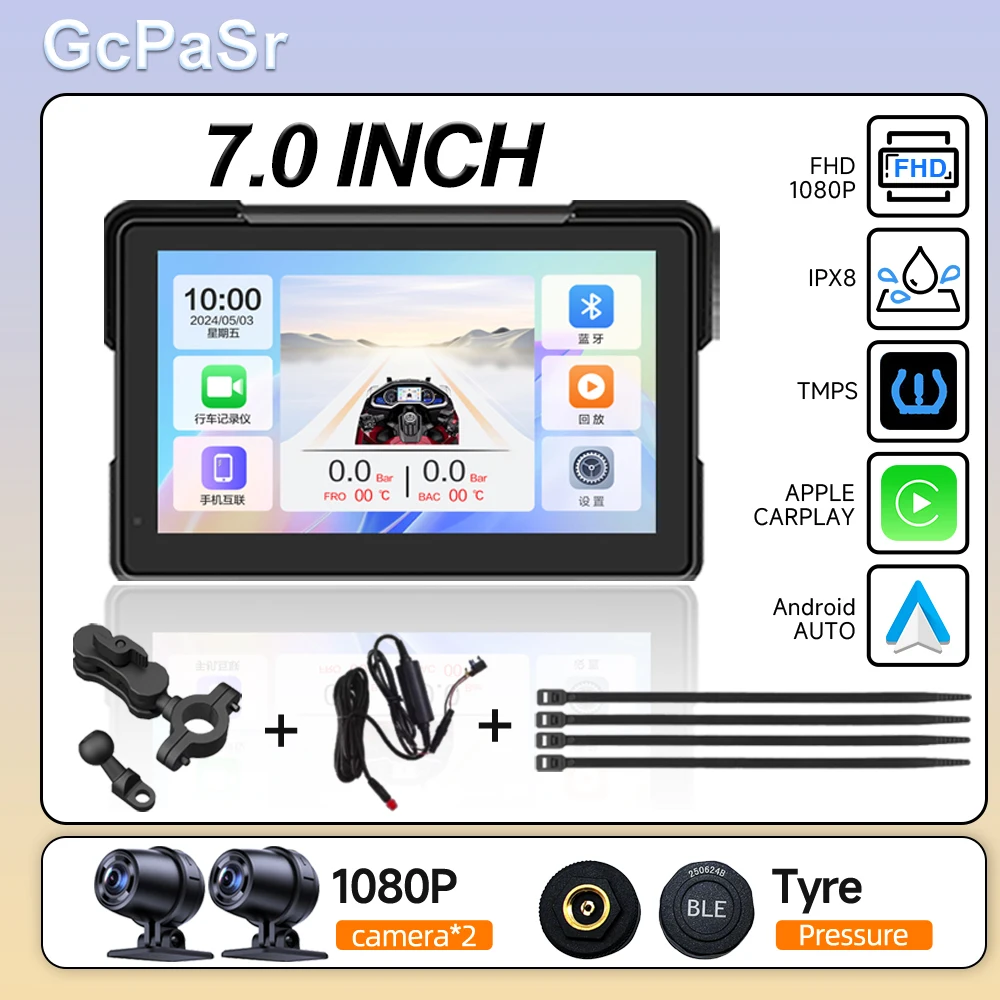 

7inch Motorcycle Navigation Smart Screen Wireless Apple Carplay Portable Waterproof Display Android Auto GPS Screen PND Player