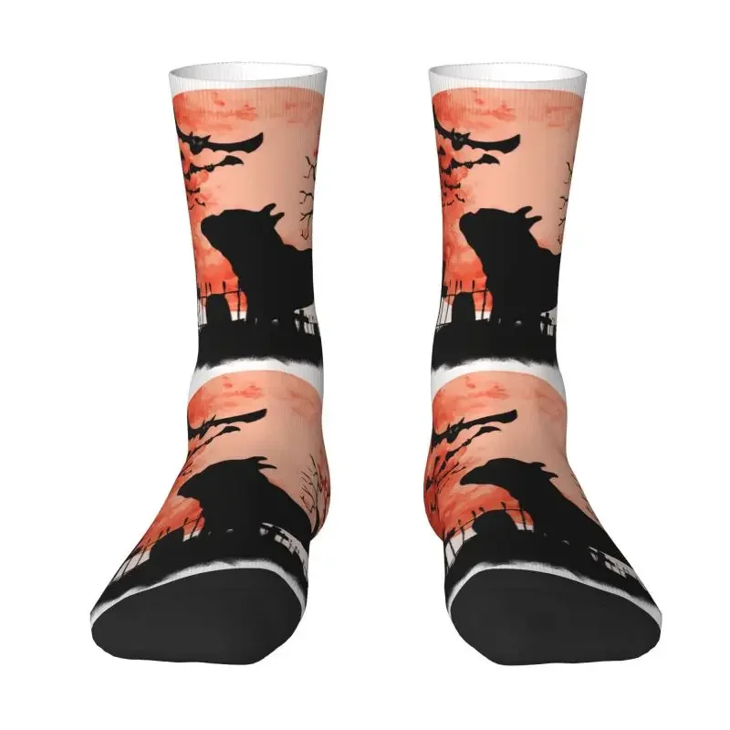 French Bulldog Bats With Red Moon Mens Crew Socks Unisex Funny Animal Spring Summer Autumn Winter Dress Socks