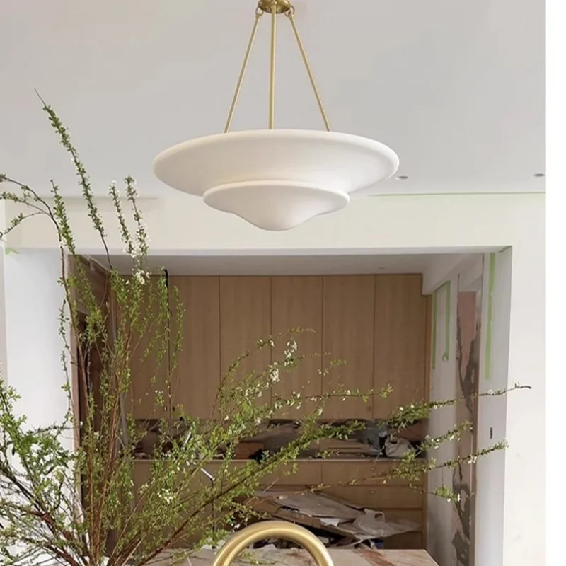 Mollino Chandelier French plaster flying saucer Pendant lamp for Restaurant Villa Bedroom country Brass Gypsum lighting Home Art view 3