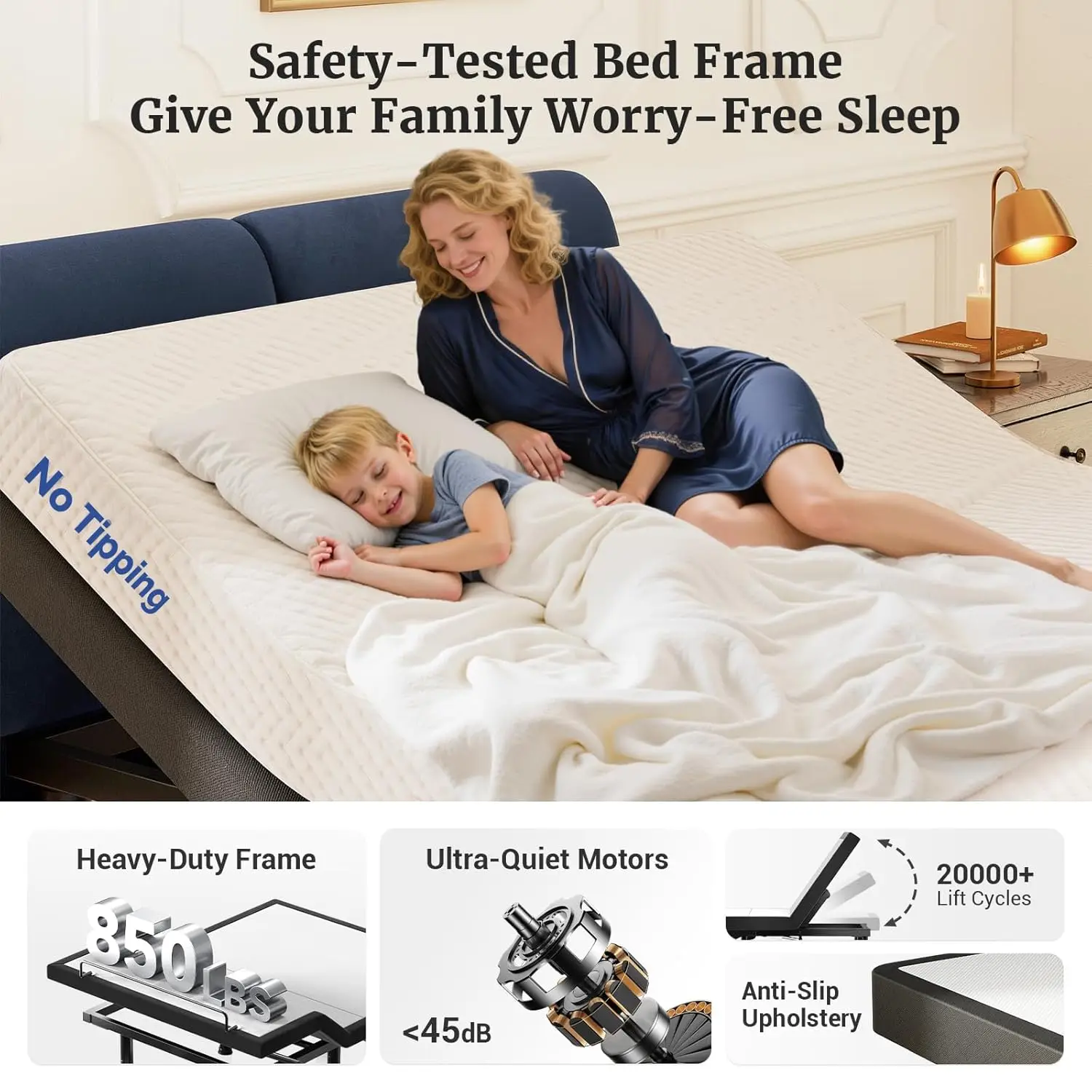 T600 Adjustable Bed Frame Queen Size with Remote & Massage - Electric Beds Bases, Zero Gravity, Dual Side USB, Side Pockets, Nig image 6