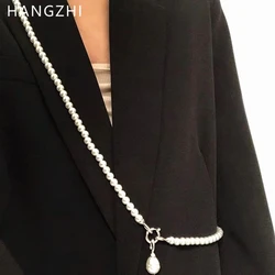 HANGZHI Pearl Long Necklace Suit Crossbody Decorative Body Chain Waist Chain for Women Big Pendant Collares Jewelry New