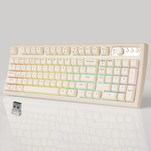 Imagen 1 del producto EWEADN V97 Lindo teclado cremoso, teclado para juegos Bluetooth/2,4 GHz inalámbrico con retroiluminación RGB, recargable, silencioso, para jugadores de PC