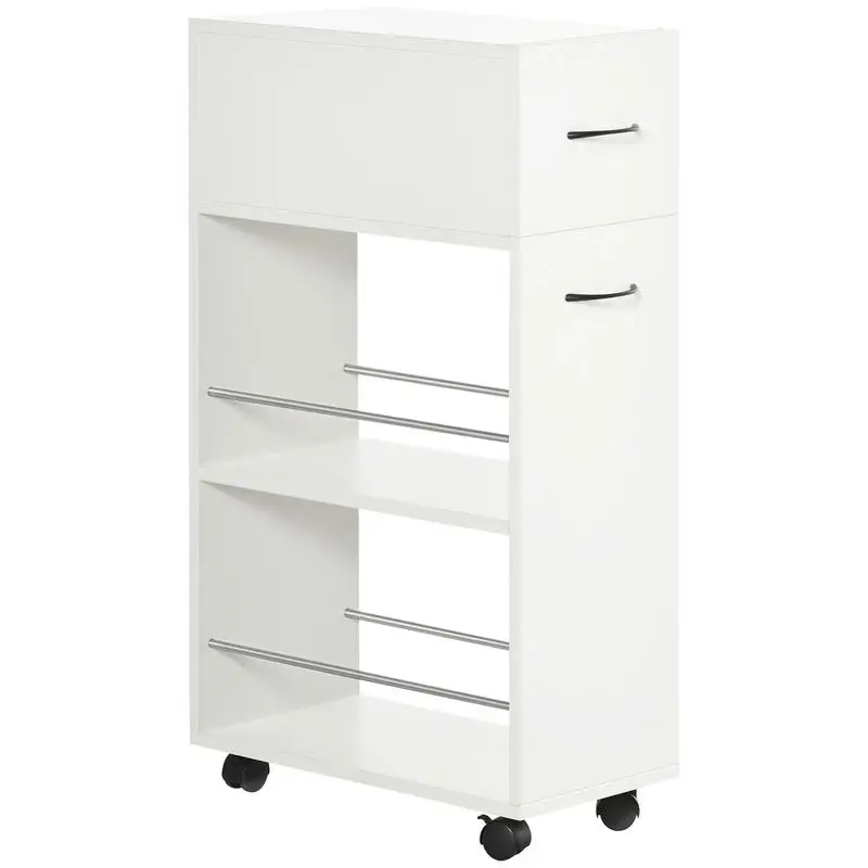 

HOMCOM 3- tier Slim Storage Cart, Rolling Narrow Kitchen Cart on Wheels for Small Place, Slide Out Side Utility Cart for Bathroom, Laundry