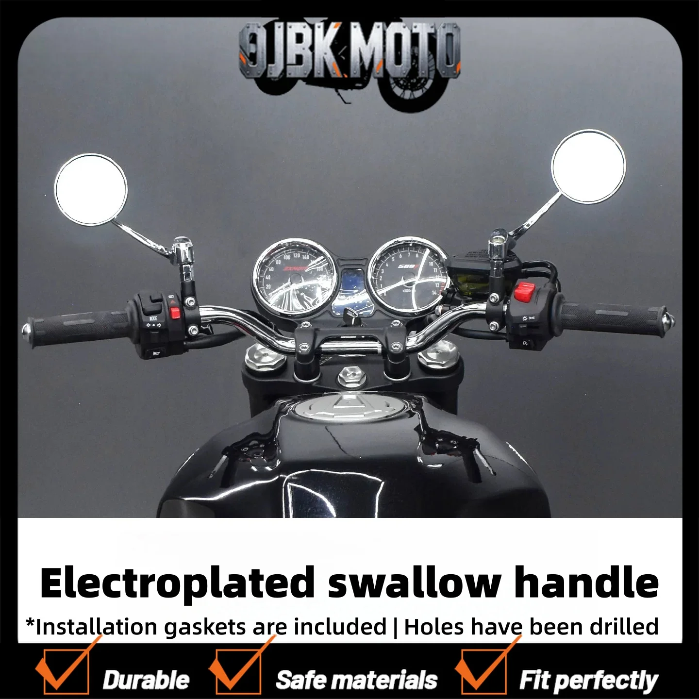 

【Perfect fit】For ZXMOTO 500F, this is a modified chrome handlebar and steering wheel assembly kit.