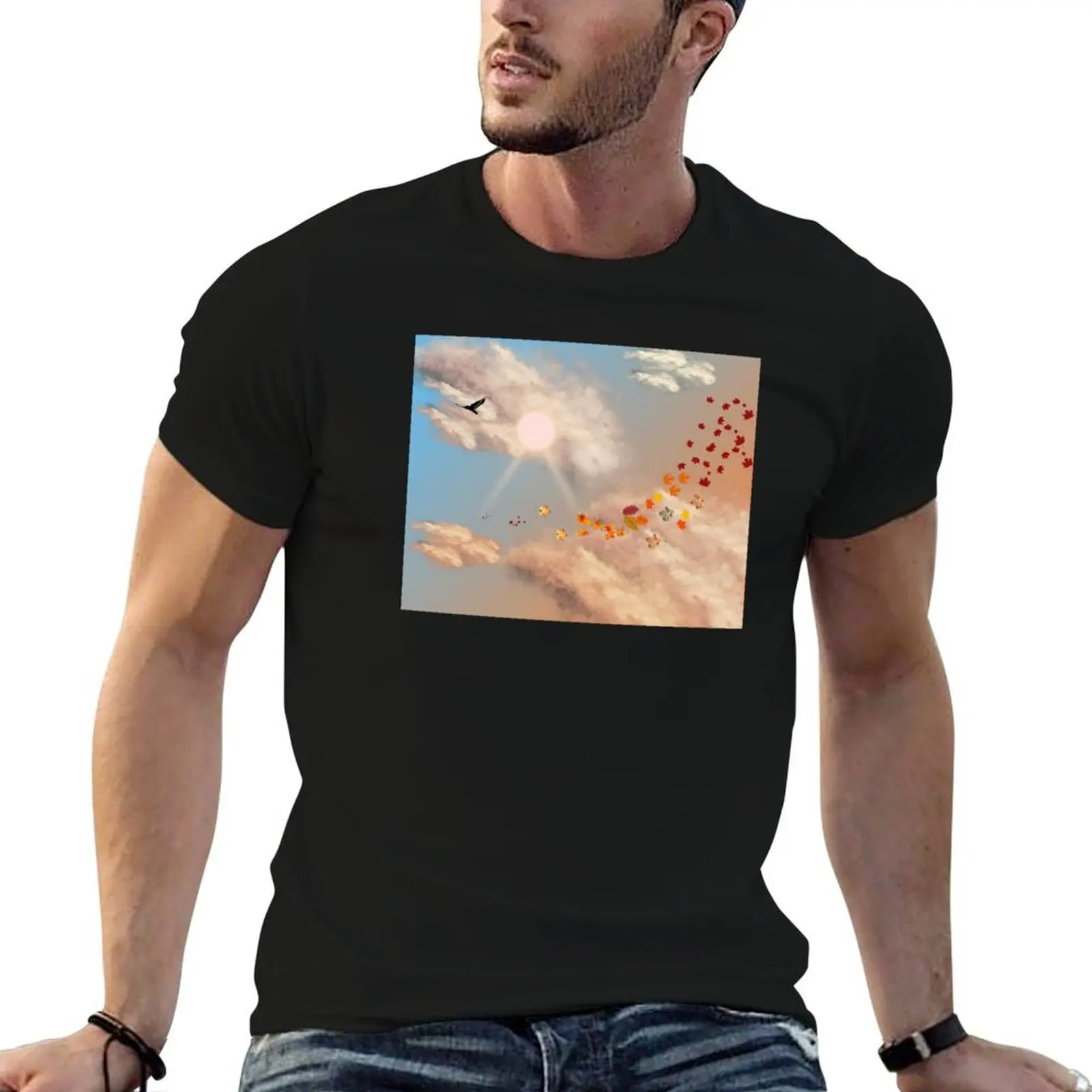 Fall Leaves Blowing in the Wind T-Shirt man t shirt blanks mens white t shirts