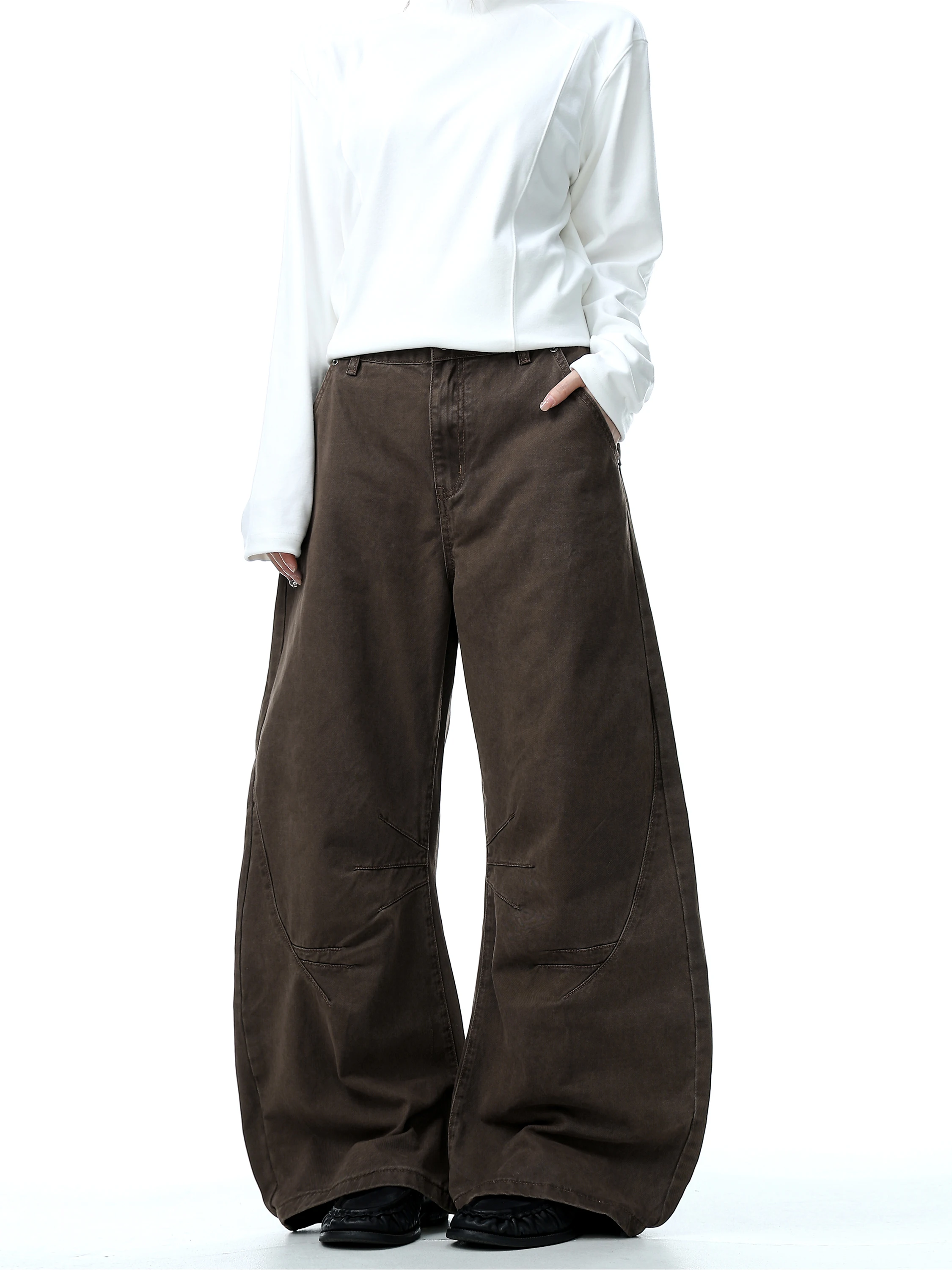 

American Retro Coffee Color Wide Leg Knife Jeans Men Women High Street Cleanfit Drapey Pants Straight Tube Loose Fit Jeans