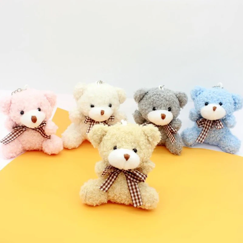 LLavero de oso de peluche de 8cm para mujer, adorno de bolso, decoraciones de bolso, mochila de estudiante escolar, colgante peludo encantador