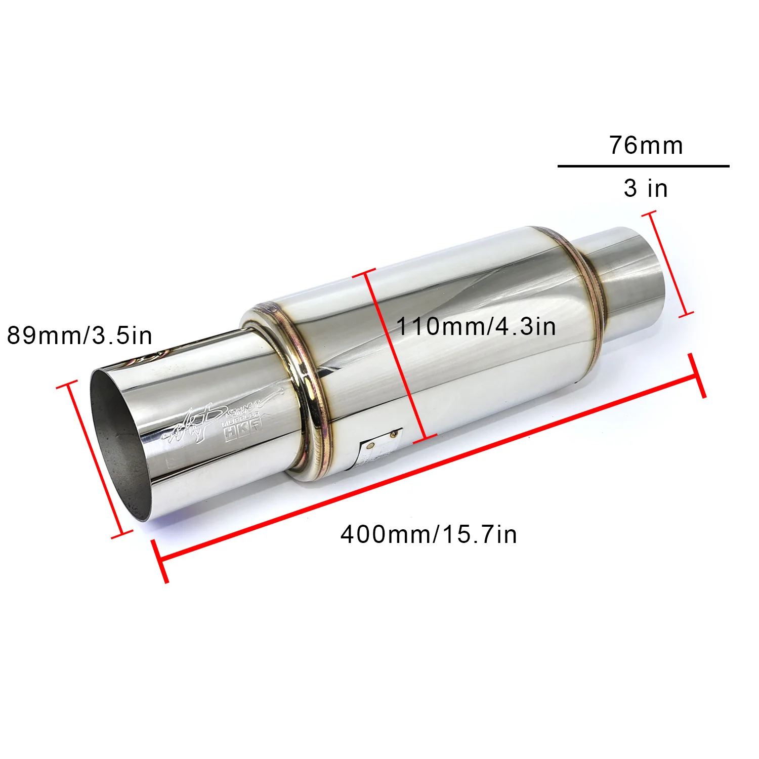 Universal HKS Hi-Power Exhaust Muffler, 2"/2.5/3" Inlet 89mm/3.5" Outlet Car Stainless Steel Straight drum Tail Pipe image 3