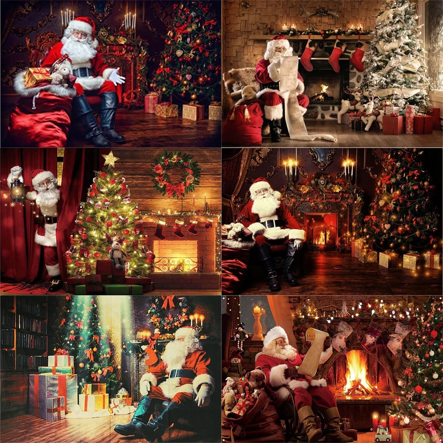 

Photography Backdrop Christmas Fireplace Decoration Christmas Tree For Party Banner Background Photoshoot Studio Props Poster