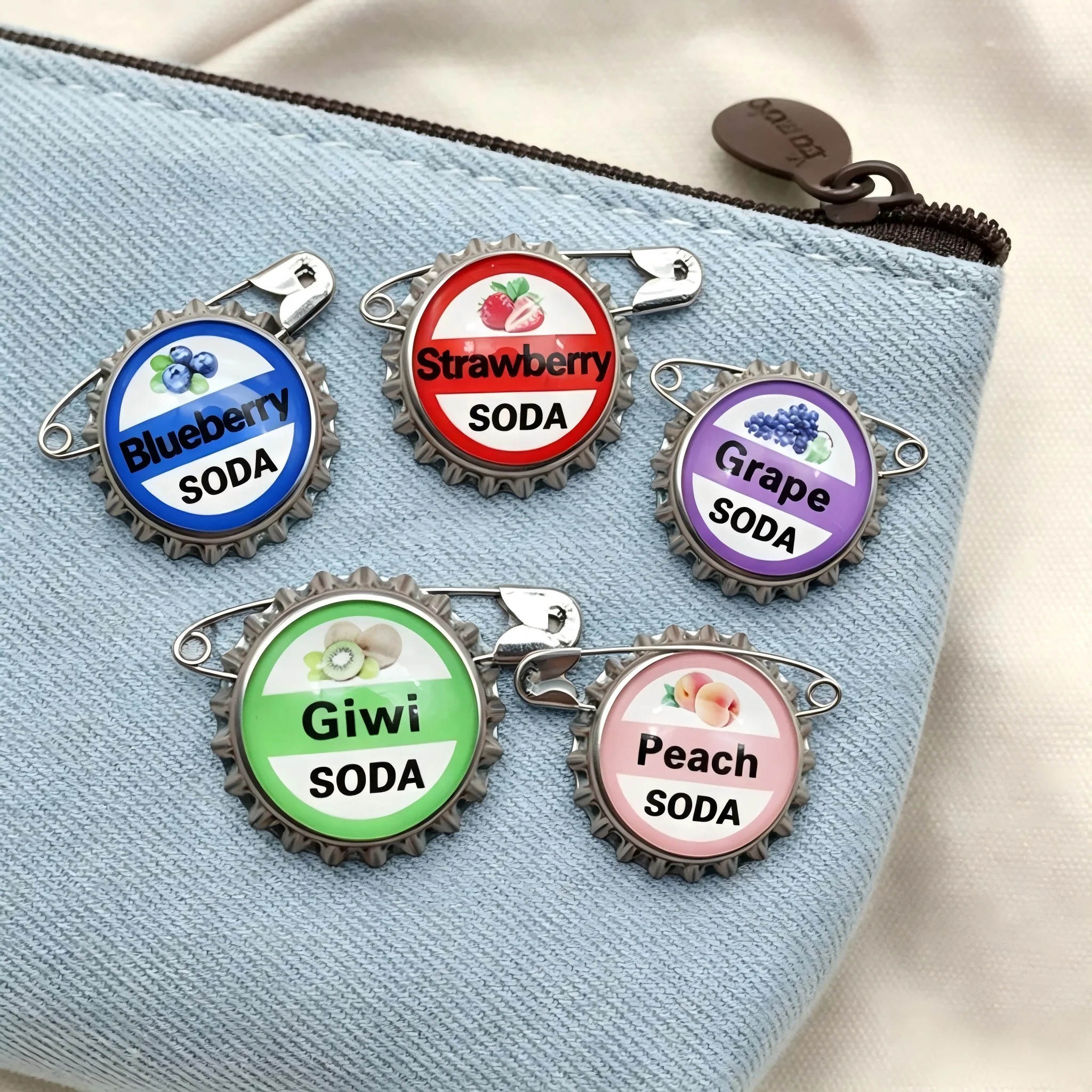 Blueberry Soda Bottle Cap Enamel Pin Sweet strawberry Fruity Cartoon Brooch For Denim Jackets Accessory Metal Badge Pins Gift