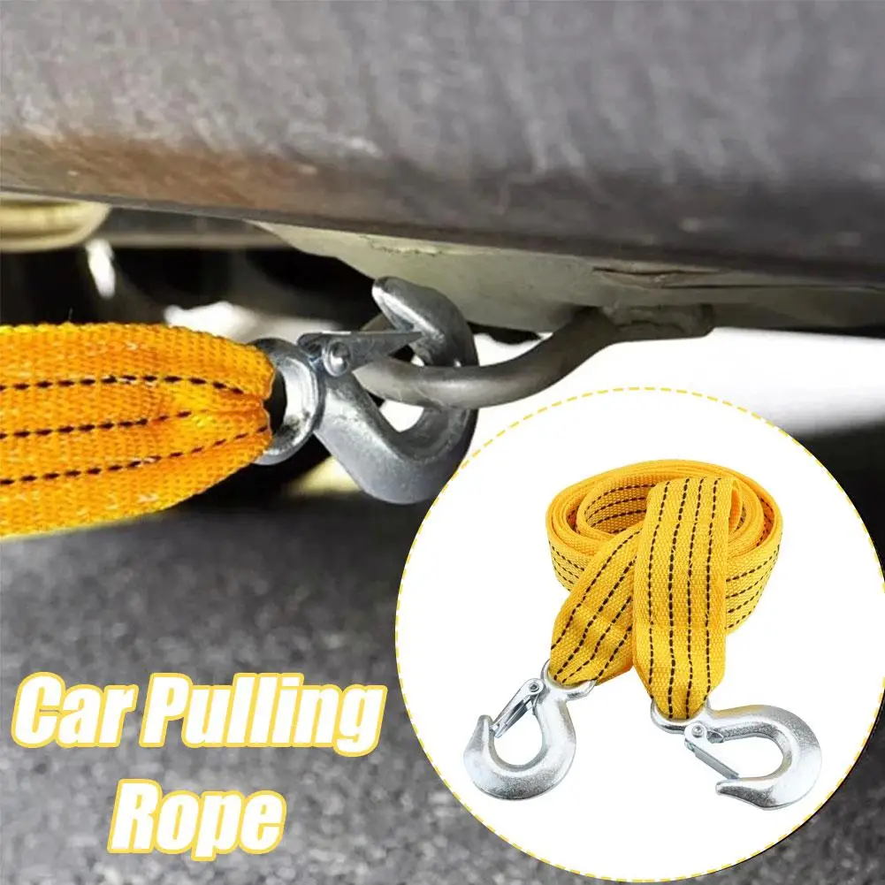 3Tons Car Towing Rope Tow Strap Nylon Alloy Steel Hook Emergency Rescue Tools Accessories For Trailer Off Road 4x4 Motorcycle