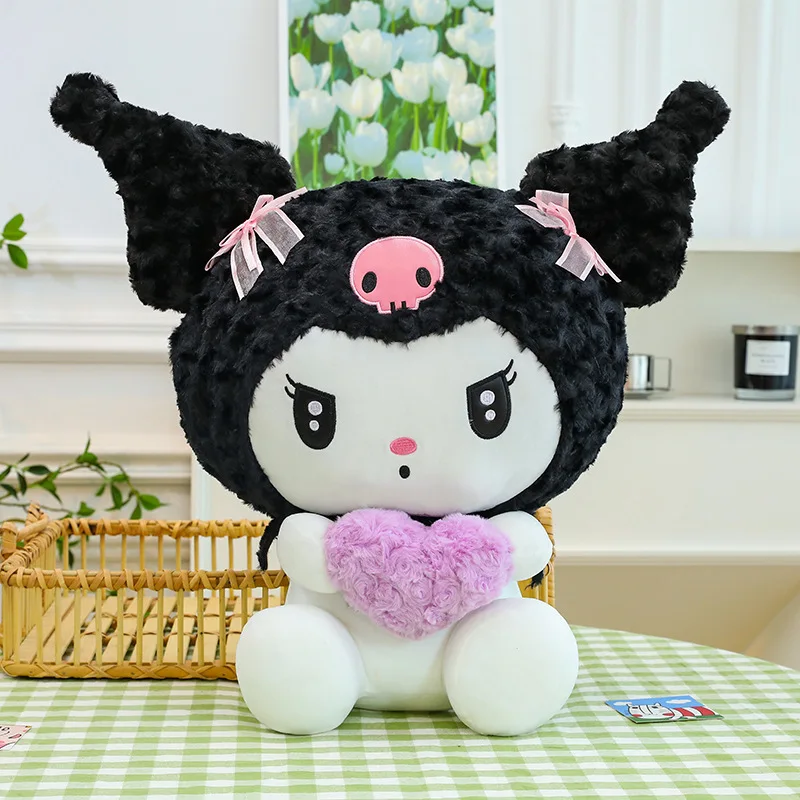 Sanrio-juguete de peluche Kawaii Love Kuromi para niños, almohada de colección, muñeco de peluche de animales de dibujos animados, decoración de habitación, regalos de cumpleaños, nuevo, 2024