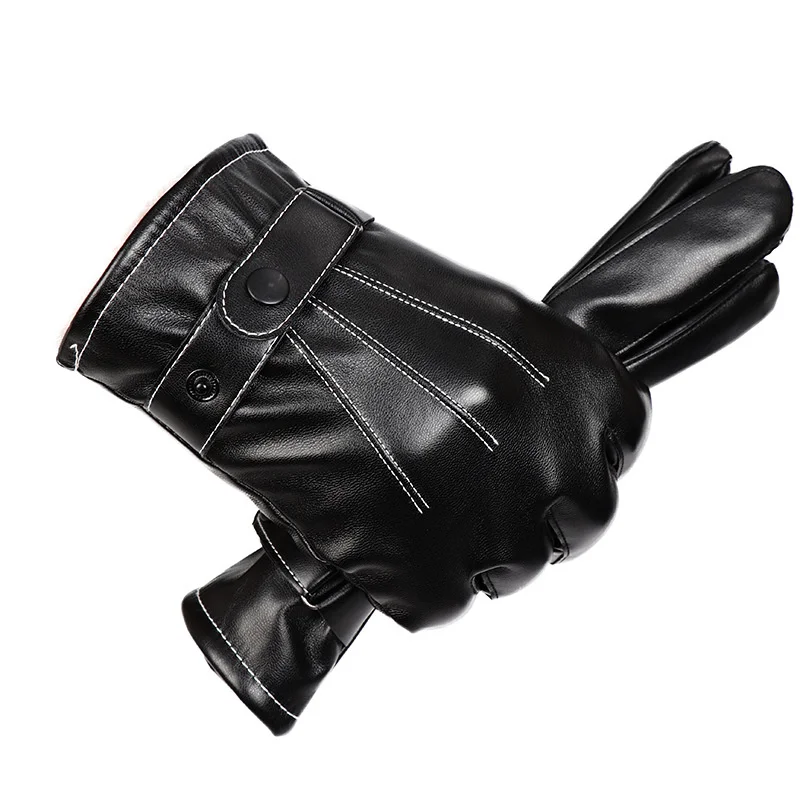 Thickened Warm Leather Gloves Unisex Touch Screen Mittens Glove Men Hiking Riding Outdoor Non-slip Leather Gloves