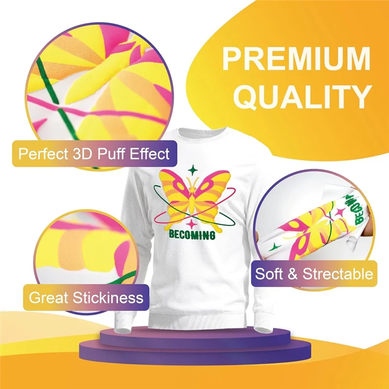 

AT21-12Pcs Bubble Vinyl Heat Transfer 3D Bubble HTV For T-Shirts, Easy To Cut And Weed