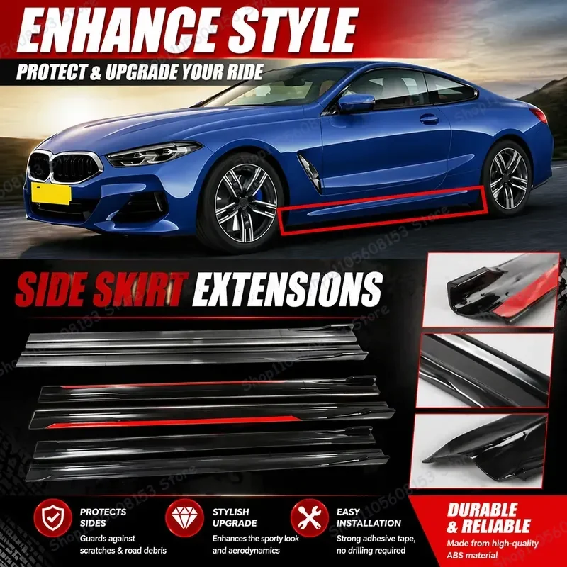 For BMW 840i E39 E46 E53 E90 E92 E93 E60 E61 2M Car Side Skirt Extension Lip Kit Bumper Separator Racing Spoiler Aerodynamic