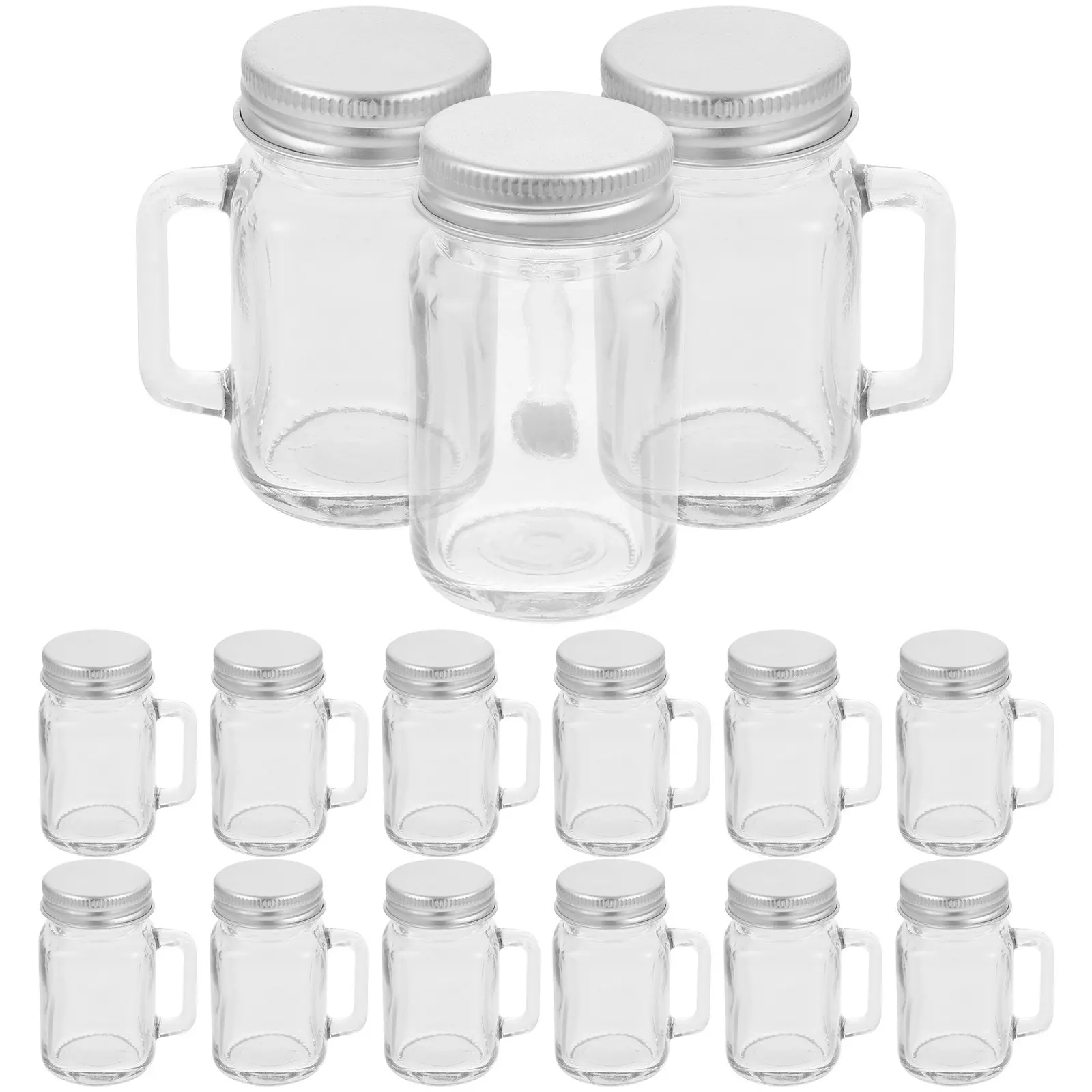 16Pcs Mini Glass Jars with Lids & Handles – for Jams, Spices, Candles, Desserts, Drinks Storage