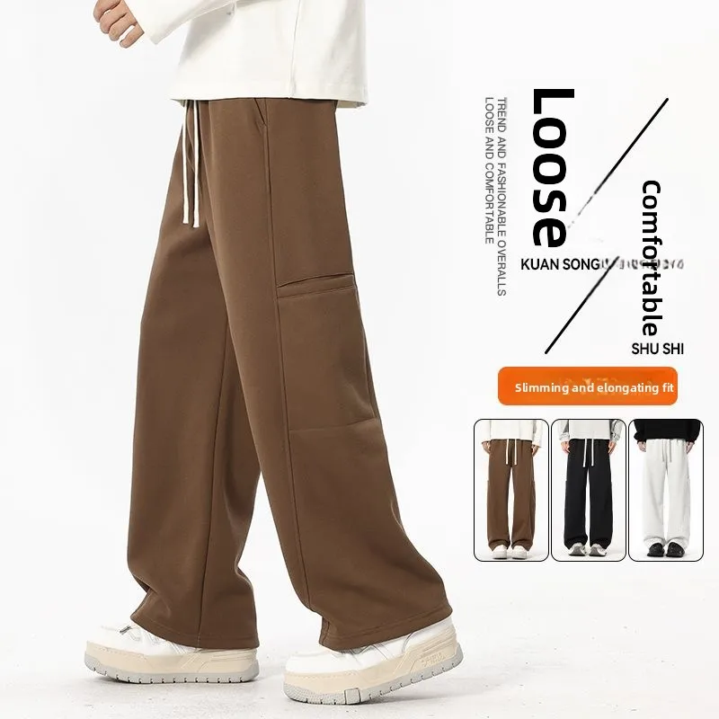 

Мужские хлопковые брюки M8XL прямого кроя на весну-осень, эластичные, свободные, повседневные, с высокой талией, модные