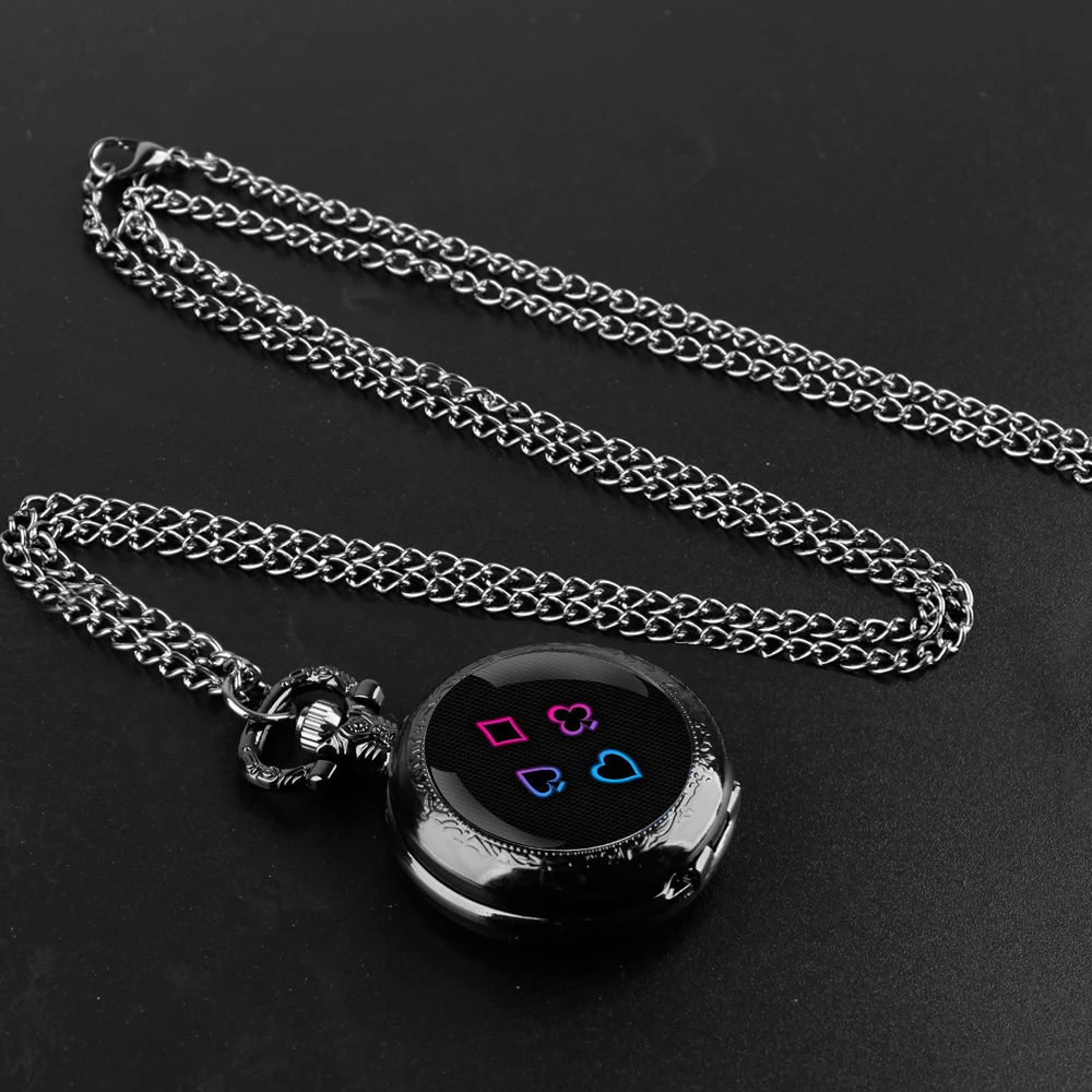 Collar de reloj de bolsillo de cuarzo con diseño de póker para hombres y mujeres, cúpula de cristal, cadena colgante, números árabes, regalos de moda