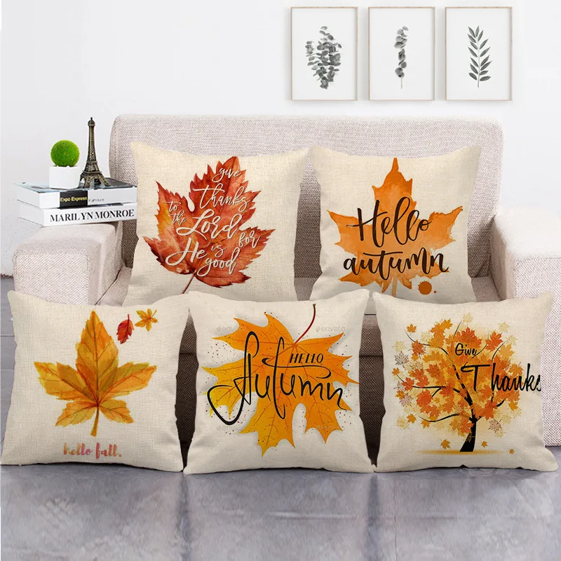 

Autumn Maple Leaf Pillow Cover Yellow Autumn Leaf Pillow Case Home Decor Sofa Bed Garden Chair Decorative Pillowcase 45x45