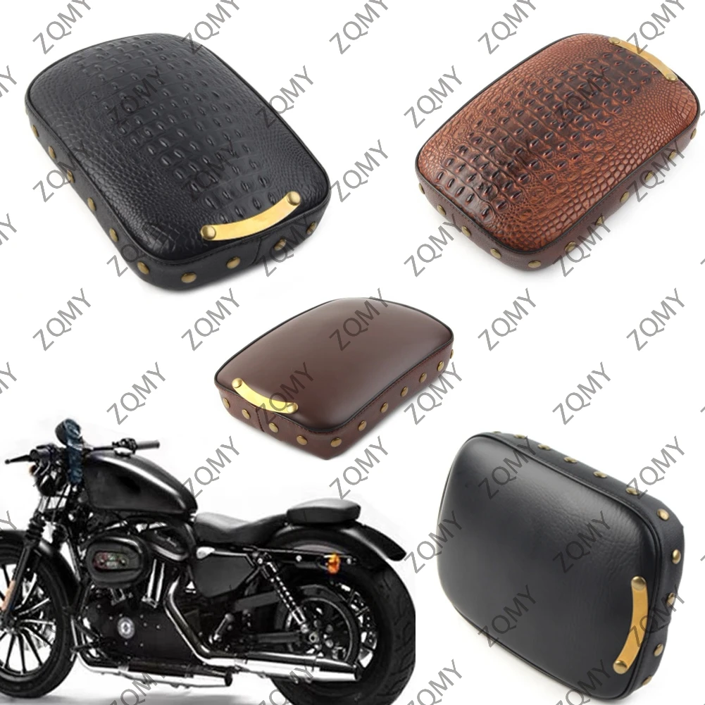 ​1pcs Motorcycle Passenger Rear Cushion Leather Pillion Pad Seat 8 Suction Cup For Harley Bobber Cruiser Chopper Custom