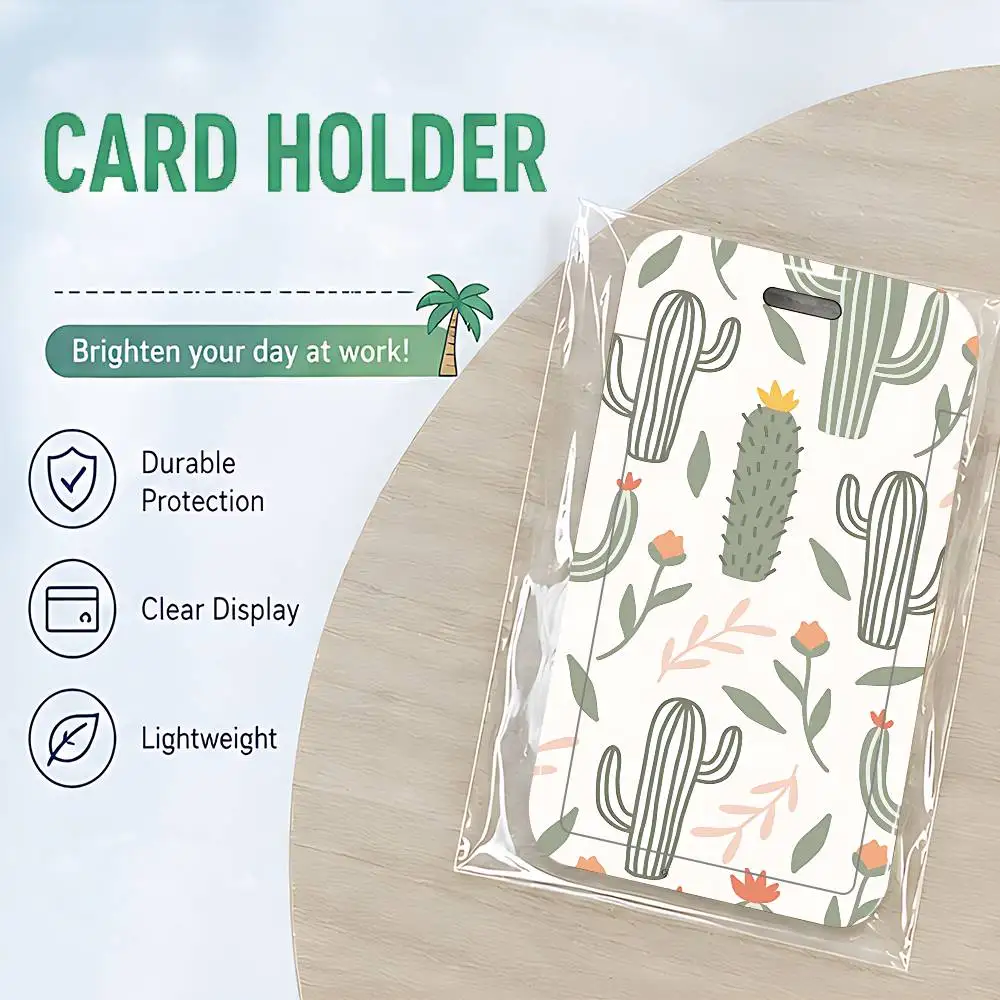 Plant Cactus Flower Pattern ID Badge Holder With Lanyard Neck Strap For Office School Name Card Credentials Case