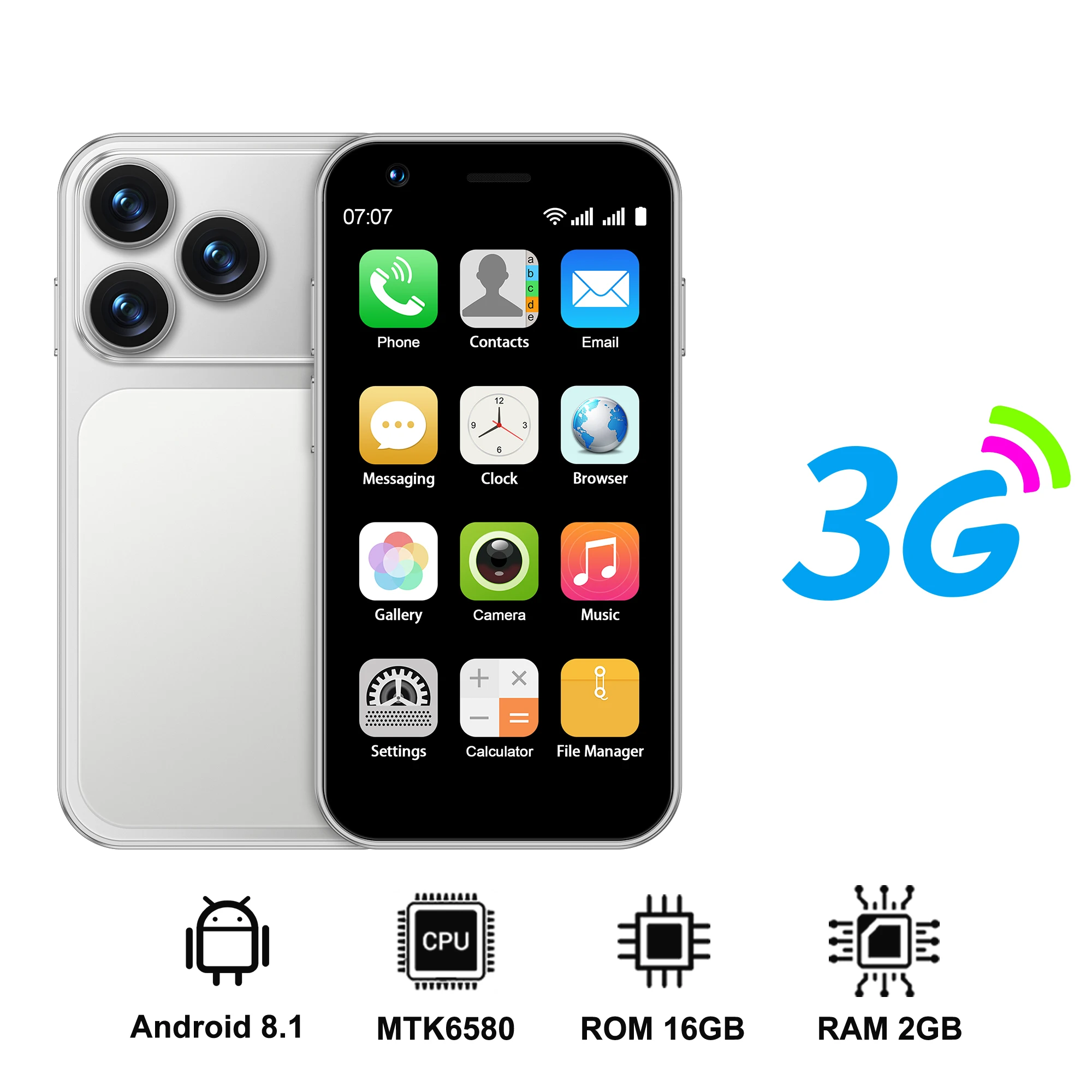 SERVO 18SE MINI Kleine Android-smartphone 3G WCDMA Dual SIM-kaart 2GB + 16GB Play Store Wi-Fi Face Unlock 3.0 inch Mini-smartphones