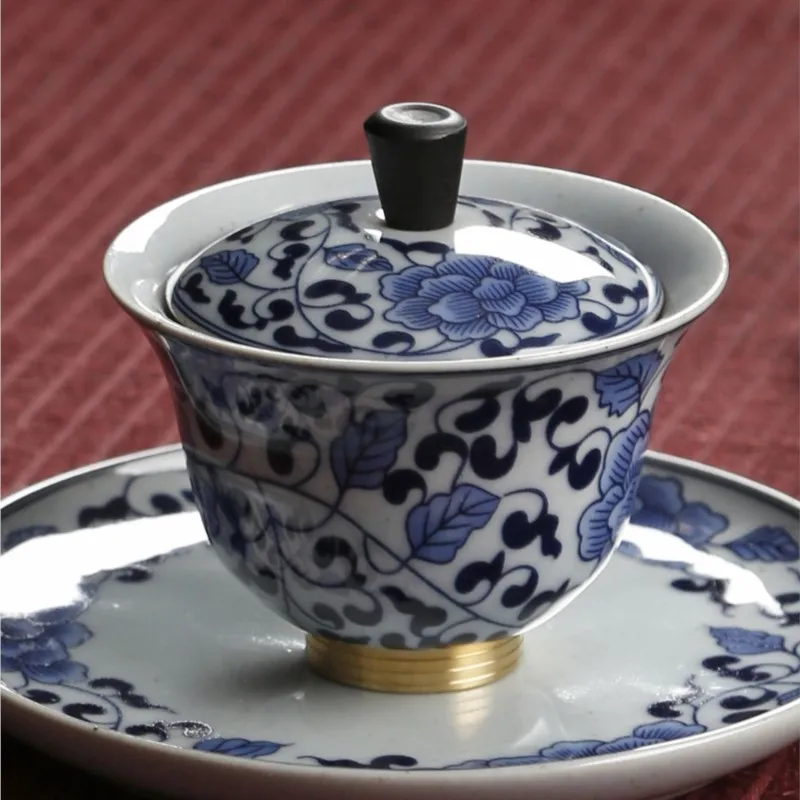 

Blue and white porcelain cover single large household hand-held pot tea maker Jingdezhen ceramic