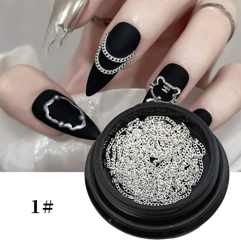 100CM 3D Punk Metalen Ketting Nagellegering Studs 1,5-2mm Goud Zilver Lange Ketting Nagelbedels DIY Franse Legering Goud/Punk Manicure Jewelr