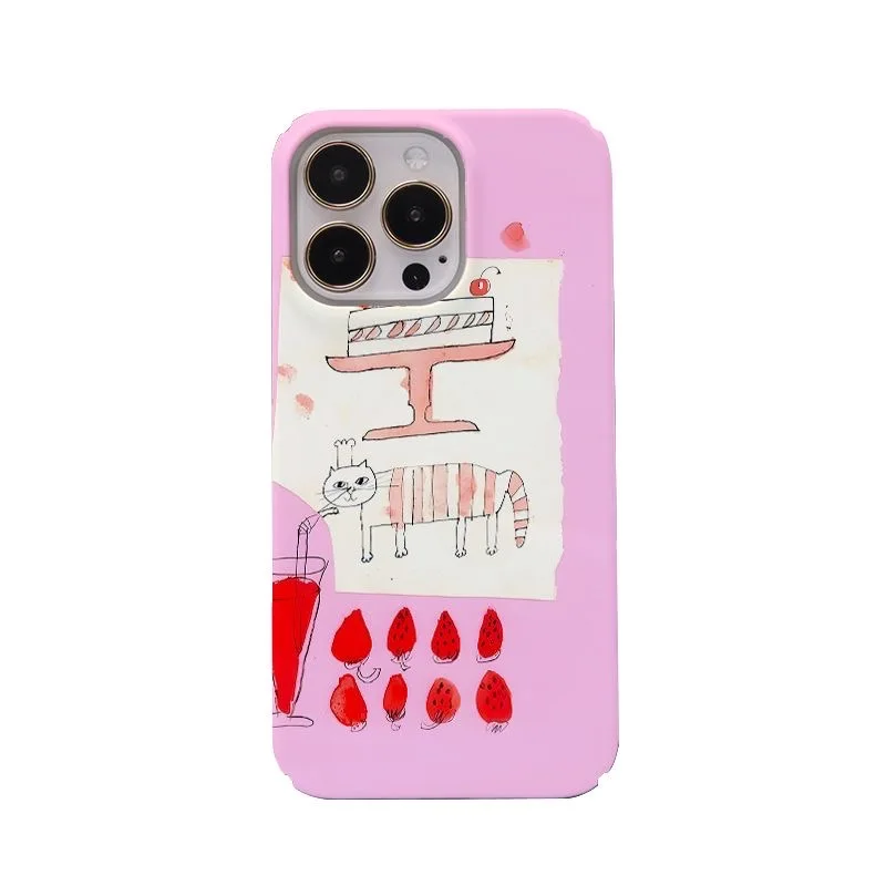 Cute Cartoon Case para iPhone, Hard Mobile Phone Cases, Ins, Rosa, Morango, Rosa, Ins, 14, 13, Pro, Max, 15Plus, 15PRO, 12