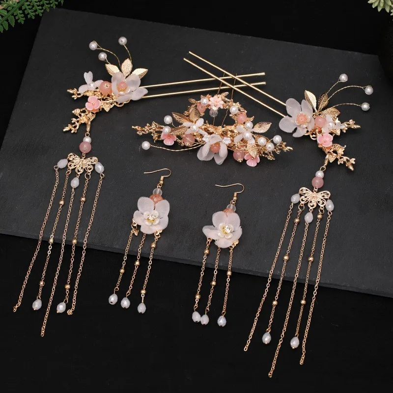 

Chinese Hanfu Hair Accessories Set Hair Sticks Tassel Hairpin Earrings Women Halloween Party Cosplay Han Fu Headpiece Headdress