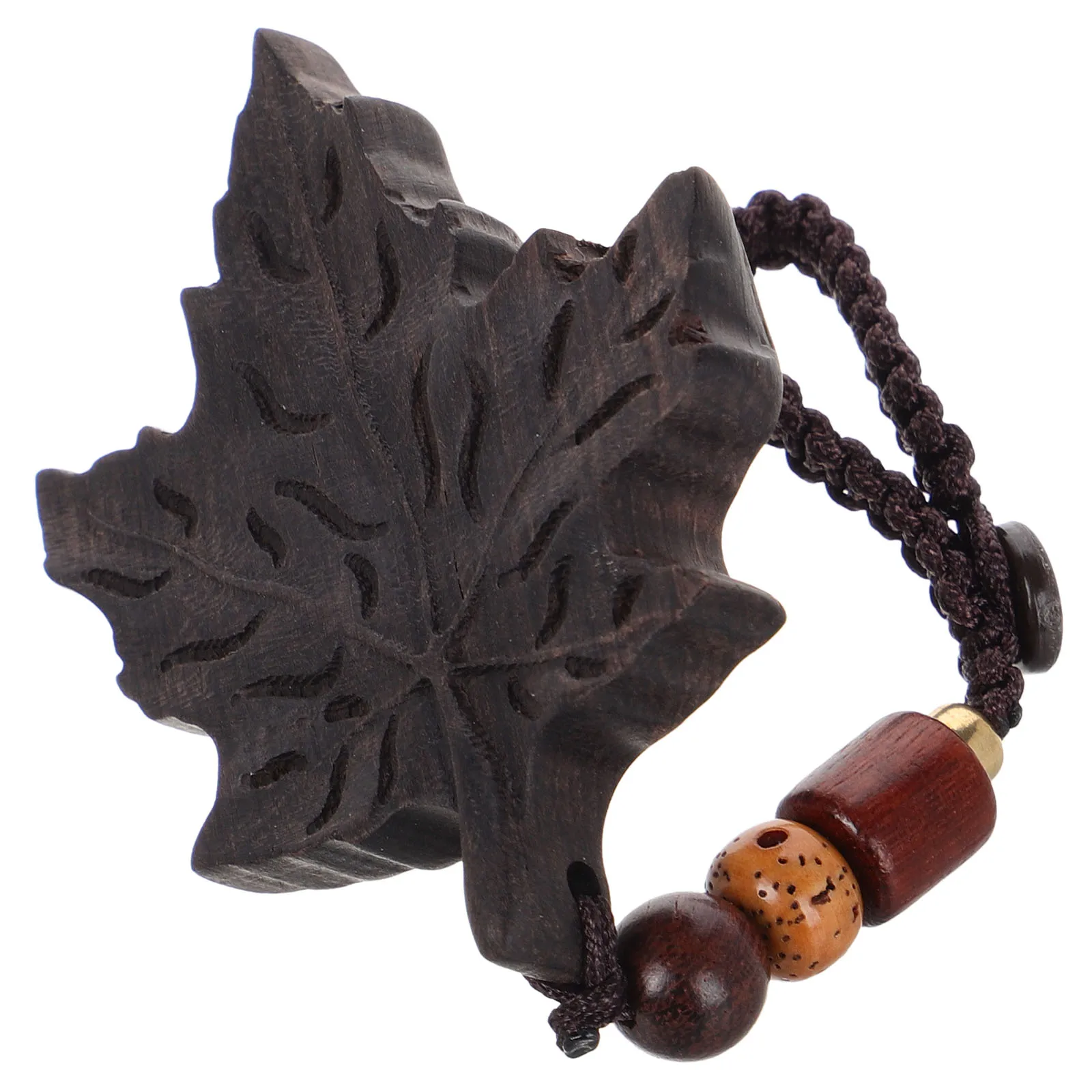 Handmade Wood Carved Leaf Keychain Anti-Loss Function Decorative Maple Pendant Car Key Holder Phone Charm Autumn Fall Jewelry
