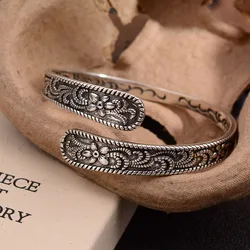 New Arrival Vintage Carving Flower Thai Silver Ladies Bangle Promotion Jewelry For Christmas Gifts Never Fade