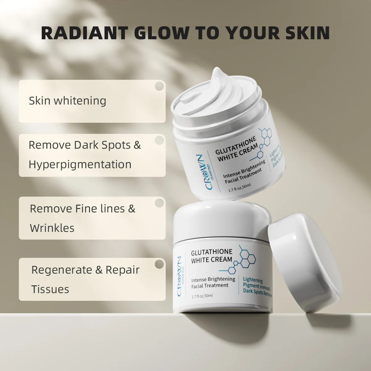 Glutathione Kojic Acid Face Cream Dark Spots Corrector Skin Whitening Freckles Removal Face Cream Moisturizing Korean Skin Care