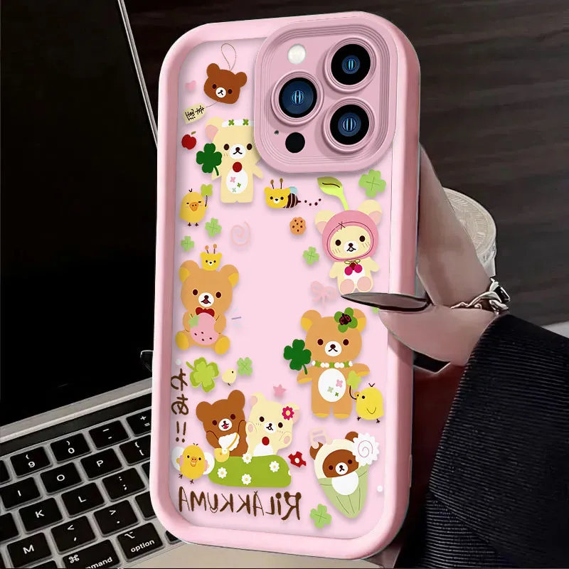 جميل R-Rilakkuma الدب قضية الهاتف آيفون 16 16E 15 14 13 12 11 برو ماكس X XS X S ماكس XR SE 2020 SE4 7 8 غطاء مقاوم للصدمات