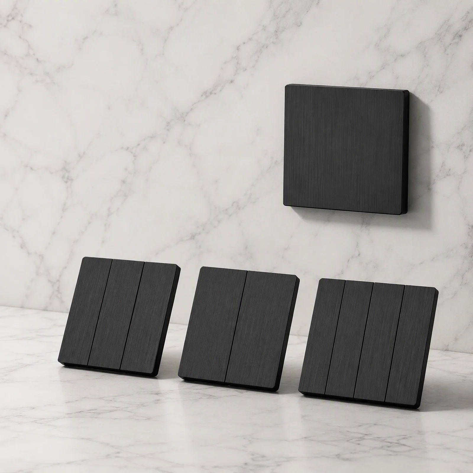 Brushed Black Matte Wall Switch Wide Rocker Design Rounded Corner Panel Slim Durable Flame Retardant Minimalist Home Decor