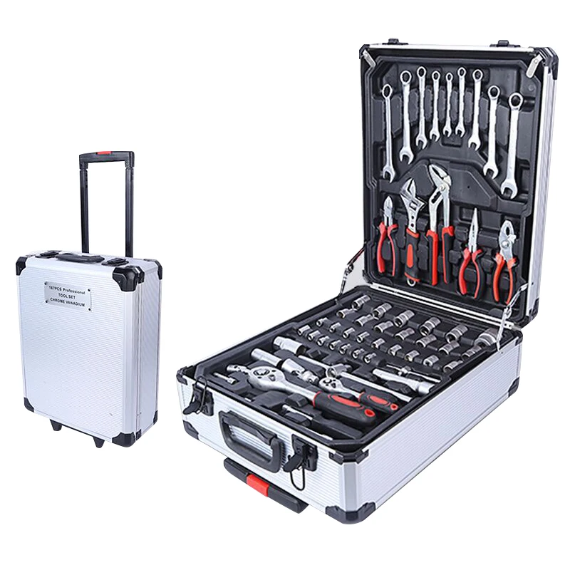 187PCS Steel Hand Tool Set Auto Repair Tool Box With Ratchet Socket Wrench Multi-Purpose Easy Carry